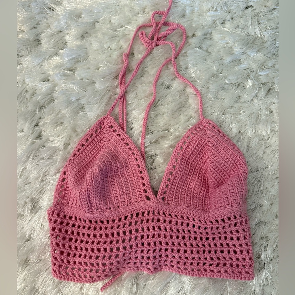 Pink Crochet Halter Top